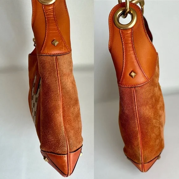 ✨GUCCI Suede Priston Lock Small Jackie O Hobo Shoulder Bag Burnt Orange - Picture 6 of 15